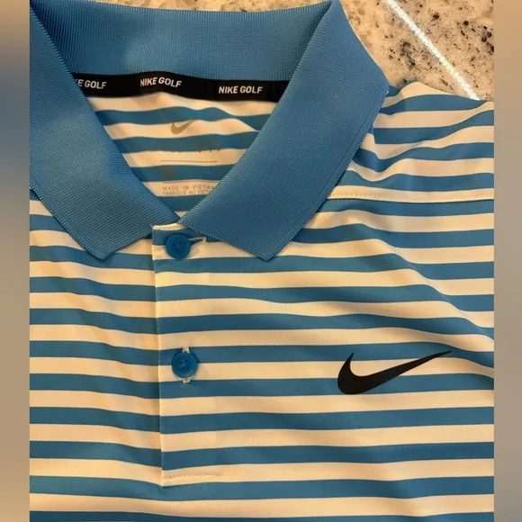 Nike Dry Fit Men's Blue Striped Polo Shirt Size M - Picture 2 of 3